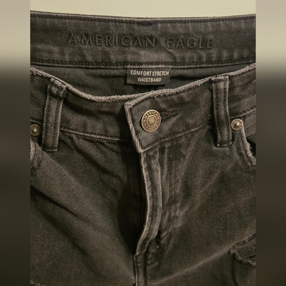 American Eagle Outfitters Charcoal Distressed Mom Jeans - Picture 2 of 6